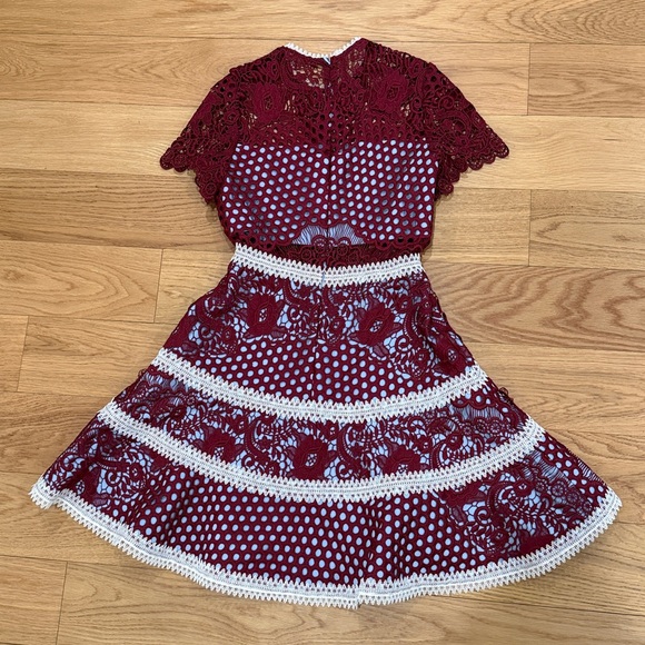 Alexis Rustikan Burgundy and Baby Blue Lace Mini Dress - Picture 6 of 7